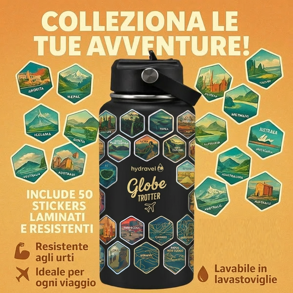 Borraccia Termica + 50 Adesivi Globe Trotter